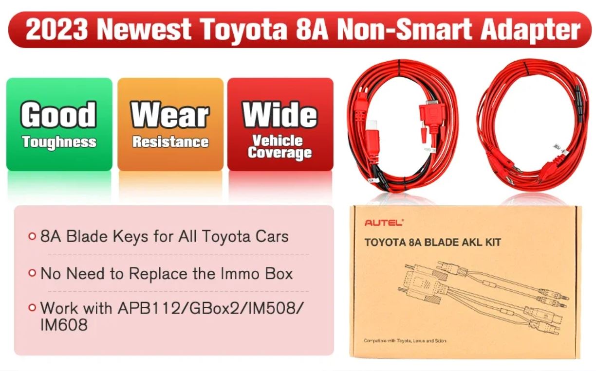 Autel Toyota 8A AKL Cable Blade Key All Keys Lost Adapter Autel Key Programming Accessory Work with IM508/ IM608