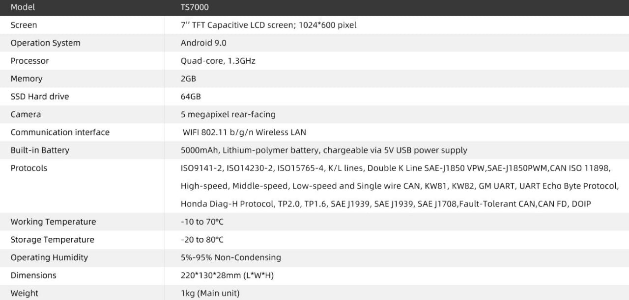 TS7000 Smart Diagnostic & TPMS Scanner